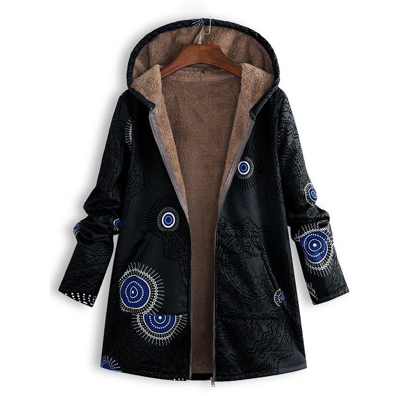 Street Wave Floral Hooded Winter Jacket For Women With Cozy Fleece Lining For Cold Weather Outdoor Wear