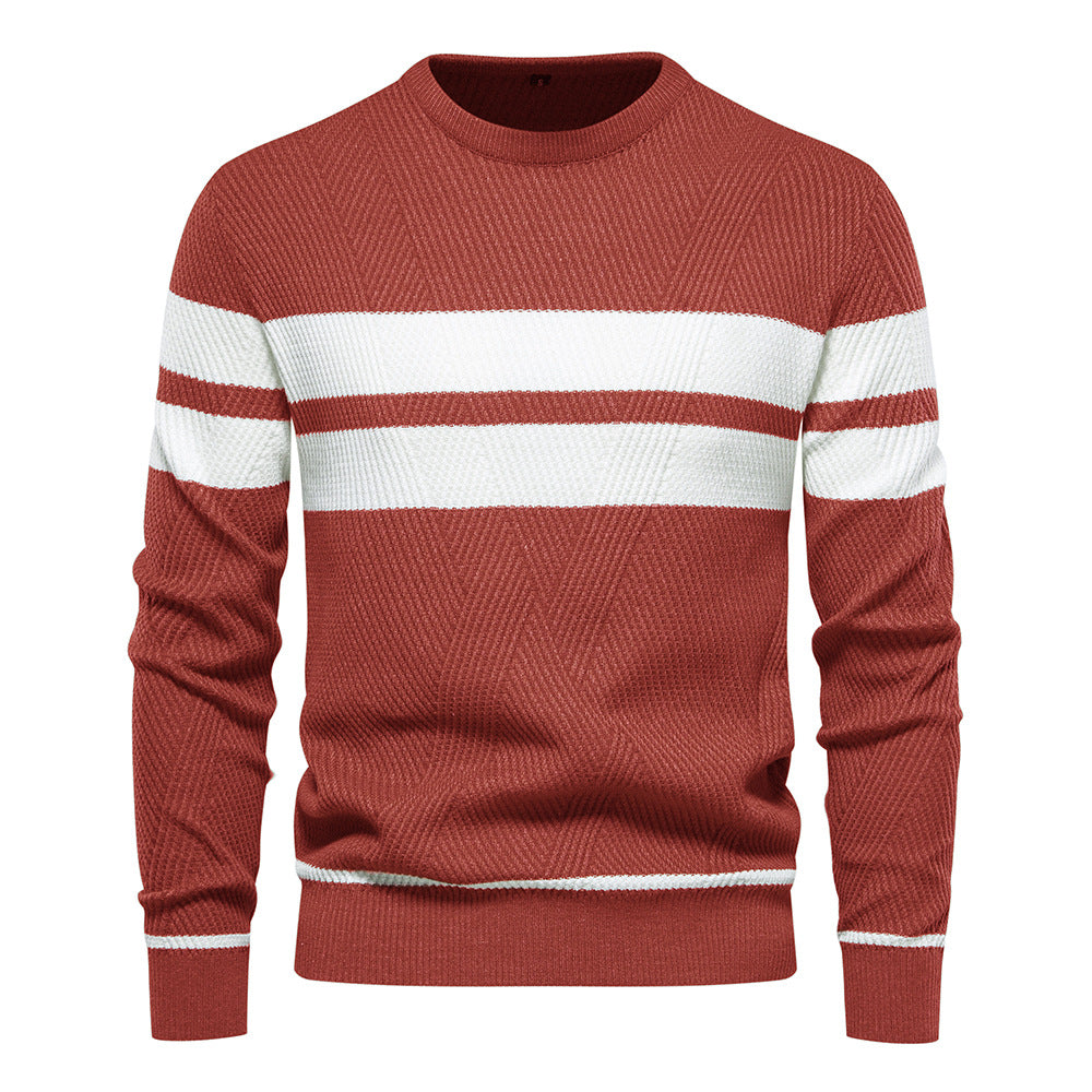 Street-Wave Men's Striped Crewneck Knit Sweater With Soft Comfort Timeless Classic For Style-Conscious Men