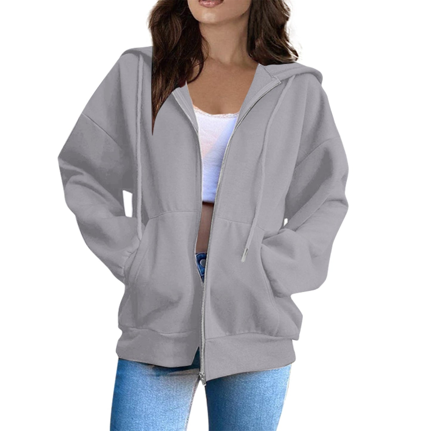 Street-wave Oversized Zip Hoodie Jacket For Casual Streetwear Women Cozy Cotton Blend