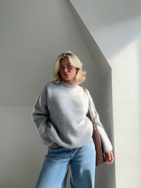 Street-Wave Mohair-Mix Oversized Pullover Ultra Soft Cozy Fit For Plus Size Women
