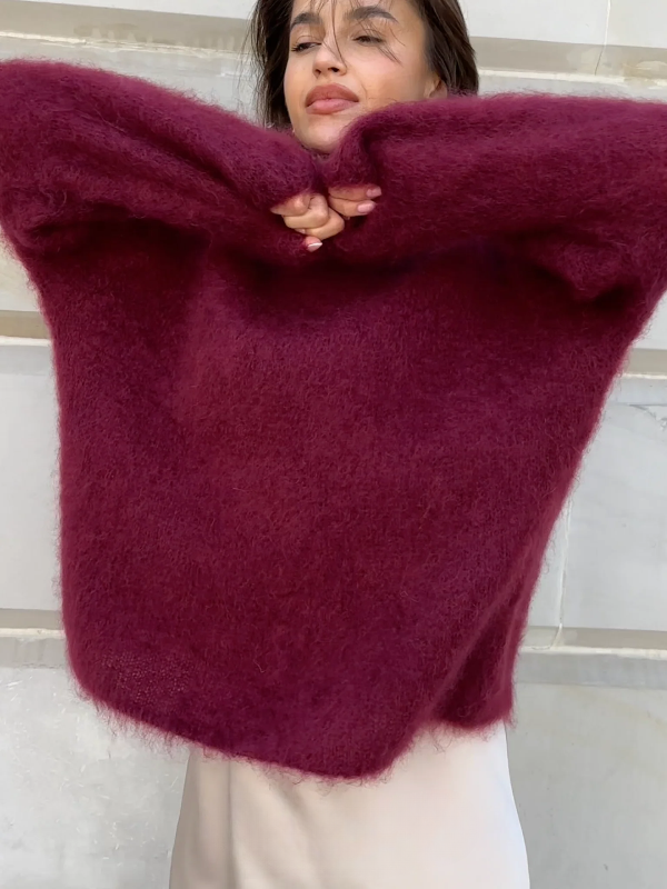 Street-Wave Mohair-Mix Oversized Pullover Ultra Soft Cozy Fit For Plus Size Women