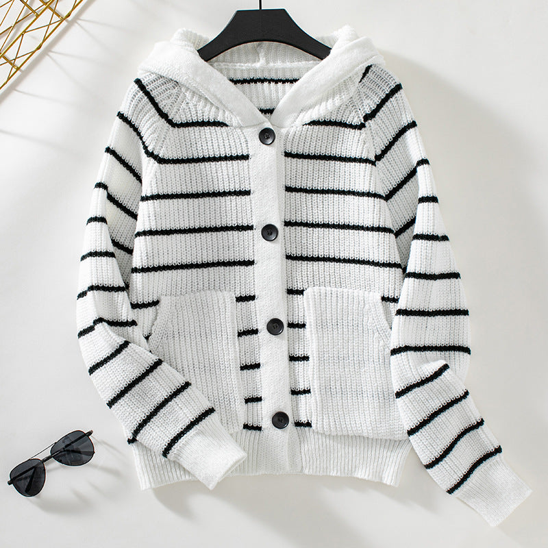 Street Wave Hooded Cardigan For Women Cozy Knit Relaxed Fit