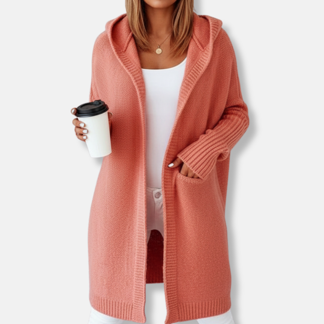 NordiskFlair Women Hooded Cardigan Oversized Knit Wool Blend Knee Length Cozy