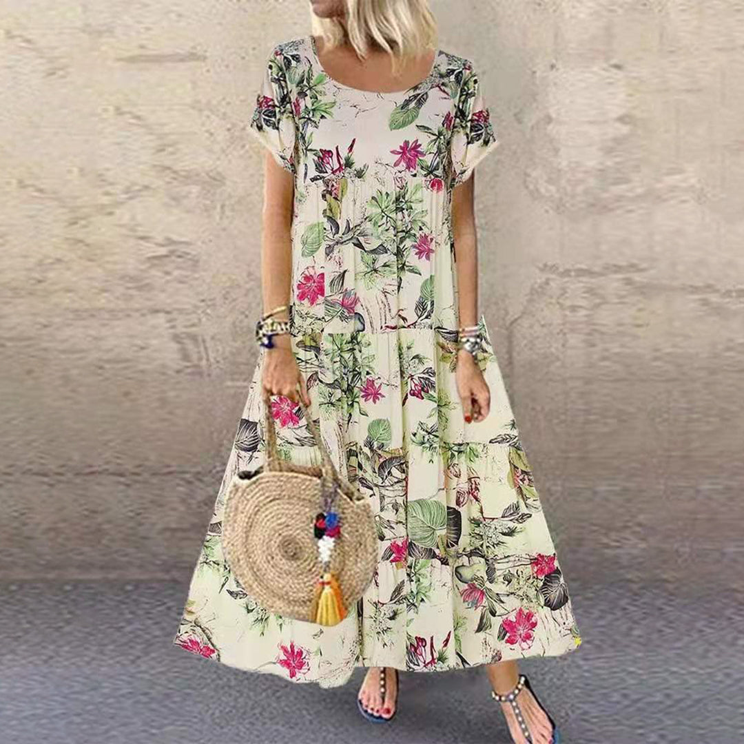 Street-Wave Women’s Maxi Dress Loose Fit Floral Cotton Blend