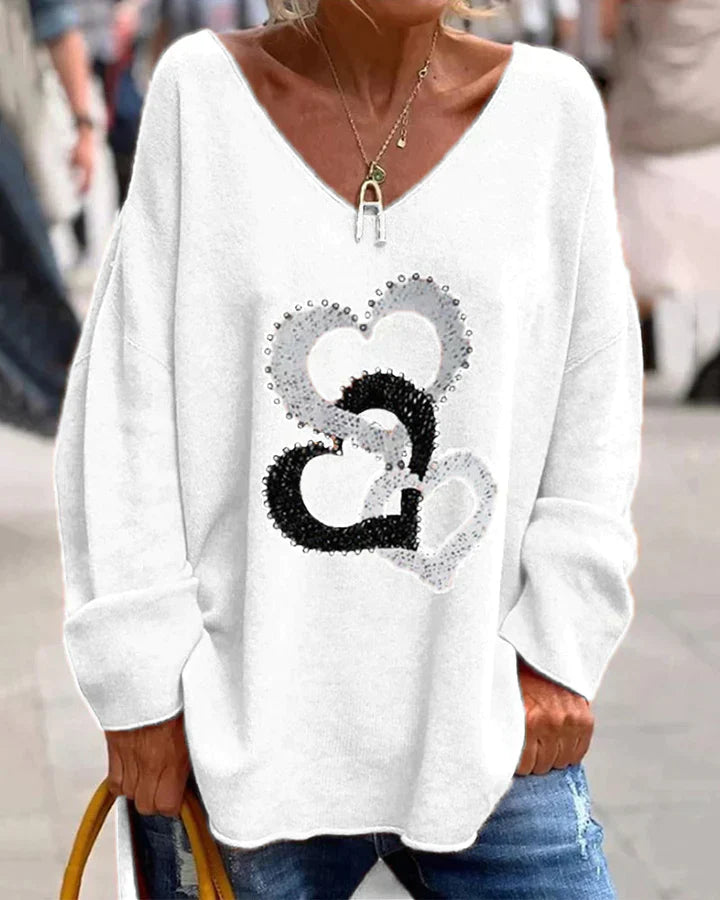Street-wave Cozy Oversized Pullover With Heart Graphic For Women Everyday Streetwear Essential