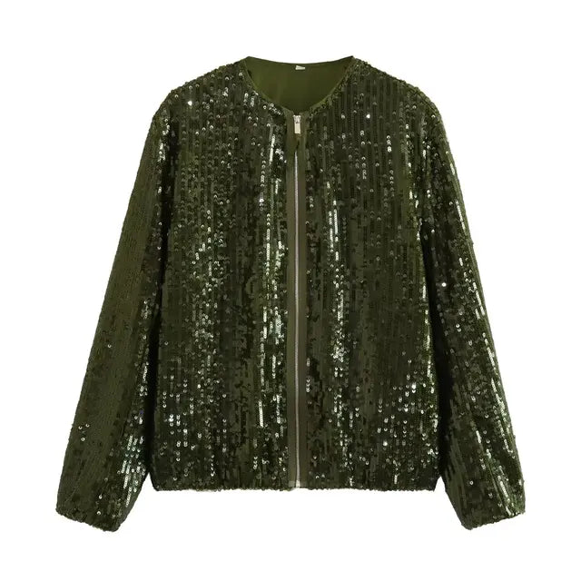 Street-wave Sequined Jacket For Women Glittering Shine Elegant Warmth Party Ready