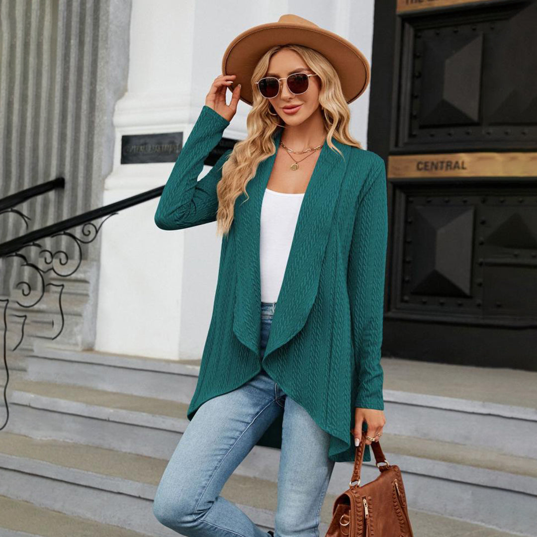 Street-Wave Waterfall Knit Cardigan For Women, Relaxed Elegant Drape, Everyday Chic