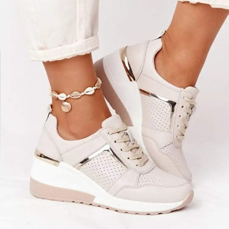 Street-Wave Wedge Sneakers For Women Concealed Elevation Comfort Stylish