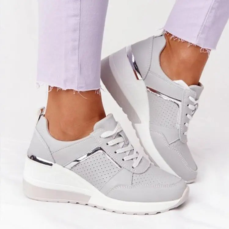 Street-Wave Wedge Sneakers For Women Concealed Elevation Comfort Stylish