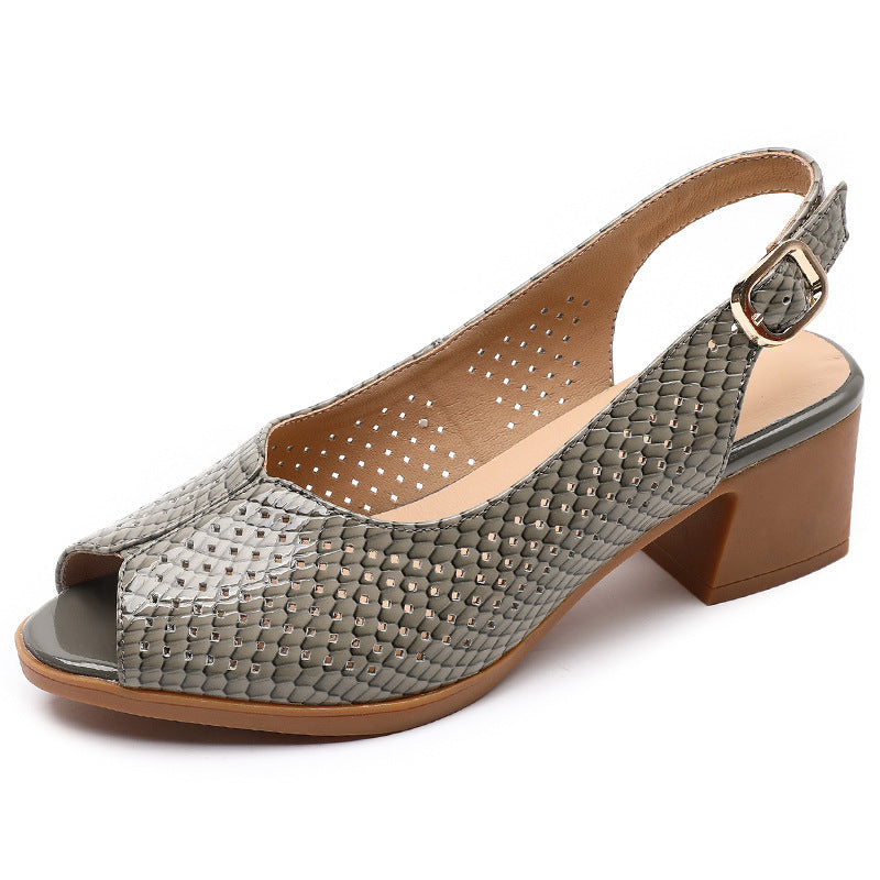 Perforated Peep Toe Block Heel Pumps Women Street Wave