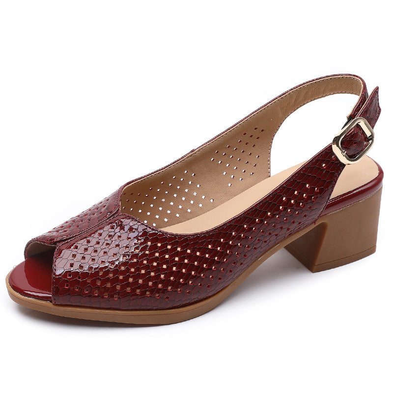 Perforated Peep Toe Block Heel Pumps Women Street Wave