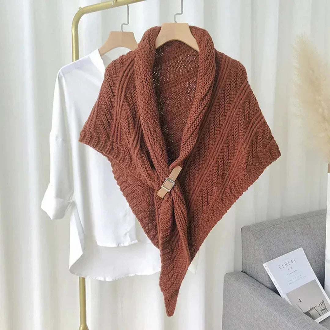 Waylynn Cable Knit Shawl With Buckle Closure For Women Cozy