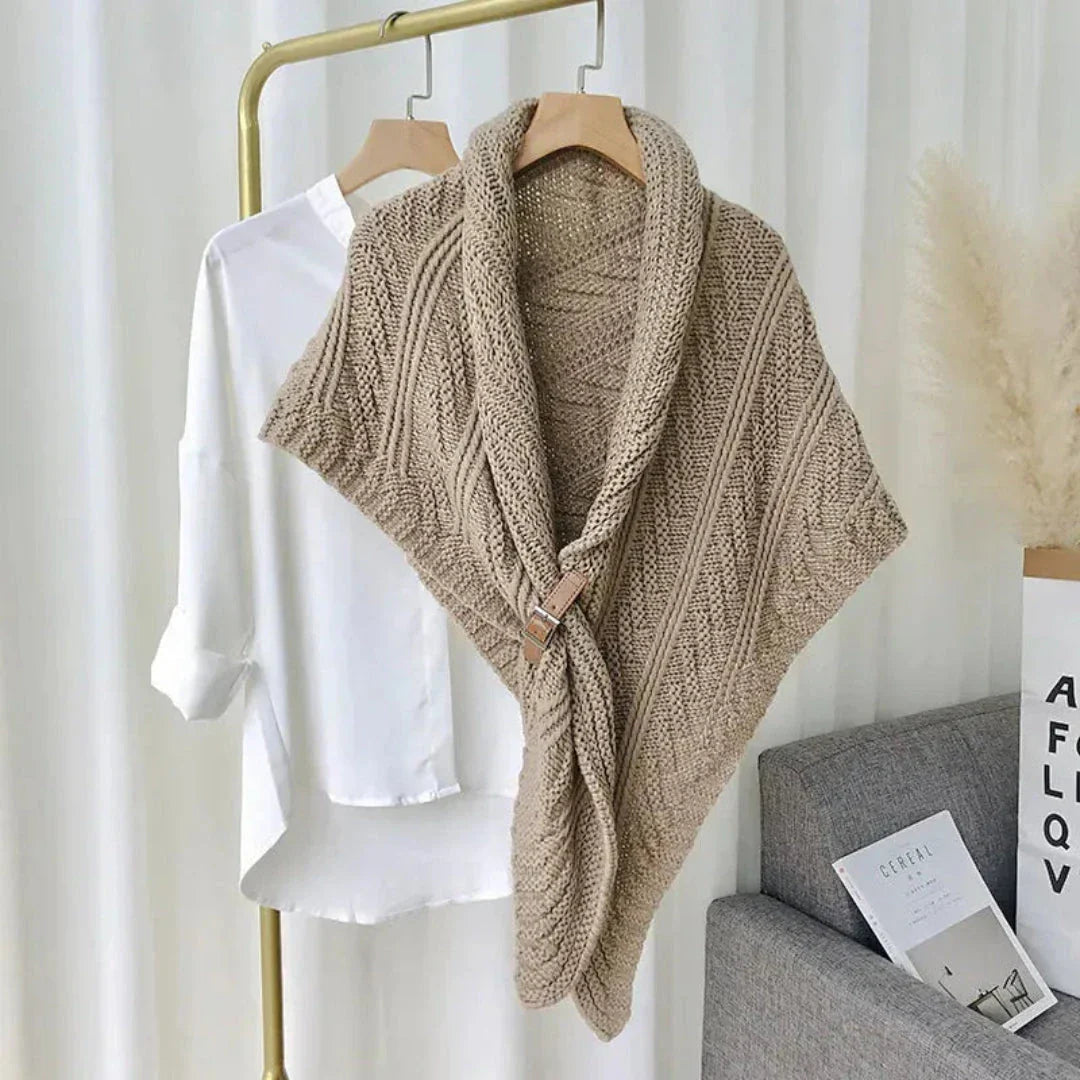 Waylynn Cable Knit Shawl With Buckle Closure For Women Cozy