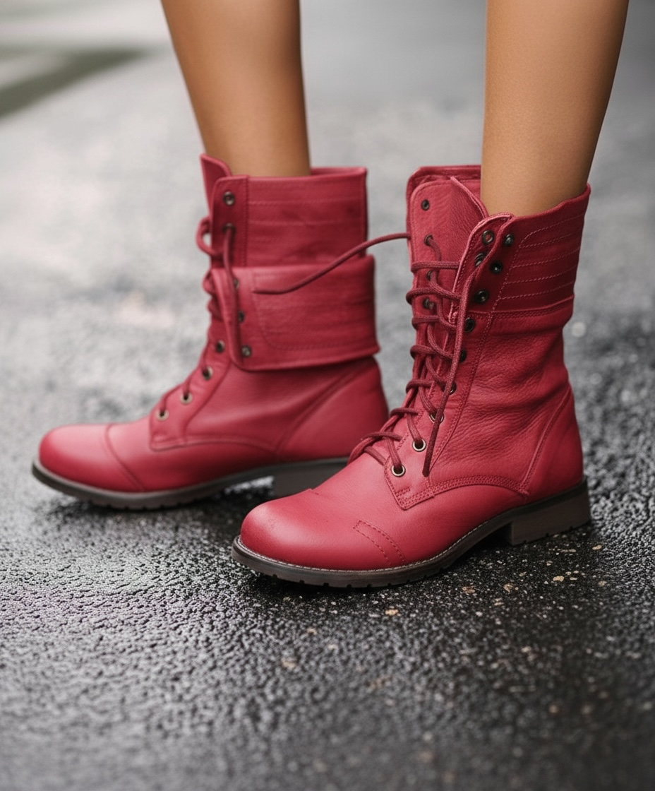Women's Lace-Up Boots with Vintage Style and Sturdy Design