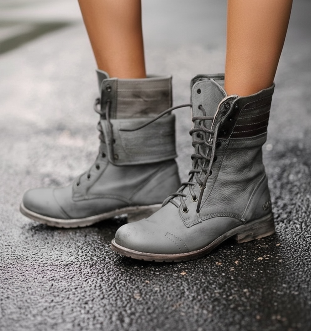 Women's Lace-Up Boots with Vintage Style and Durable Design