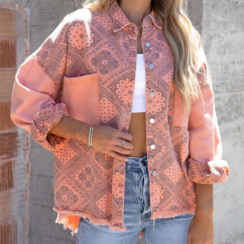 Street-wave Patchwork Denim Jacket for Women, Stylish Casual Coat with Long Sleeves and Ribbed Cuffs