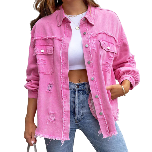 Streetwave Women Distressed Orange Denim Jacket Jules Style for Casual to Dressy Looks