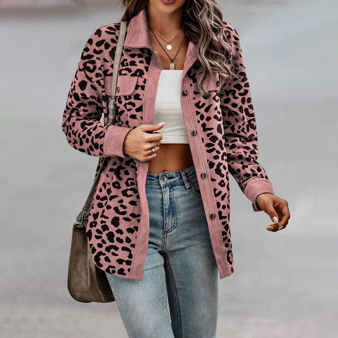 Street-wave Leopard Print Denim Jacket For Women With Cozy Warmth And Durable Style