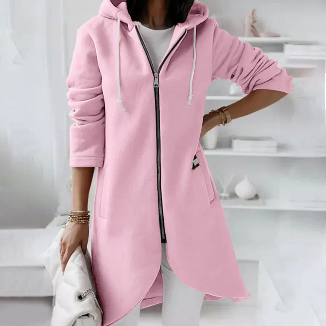 Street-wave Hooded Longline Zip Jacket for Women - Stylish Comfort, Versatile All-Day Warmth