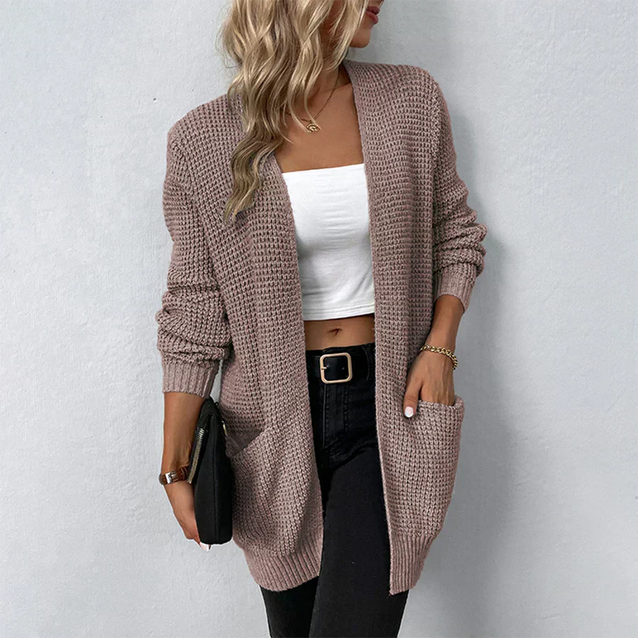 Street-wave Cozy Knit Cardigan For Women Oversized Winter Jacket With Front Pockets And Soft Comfort