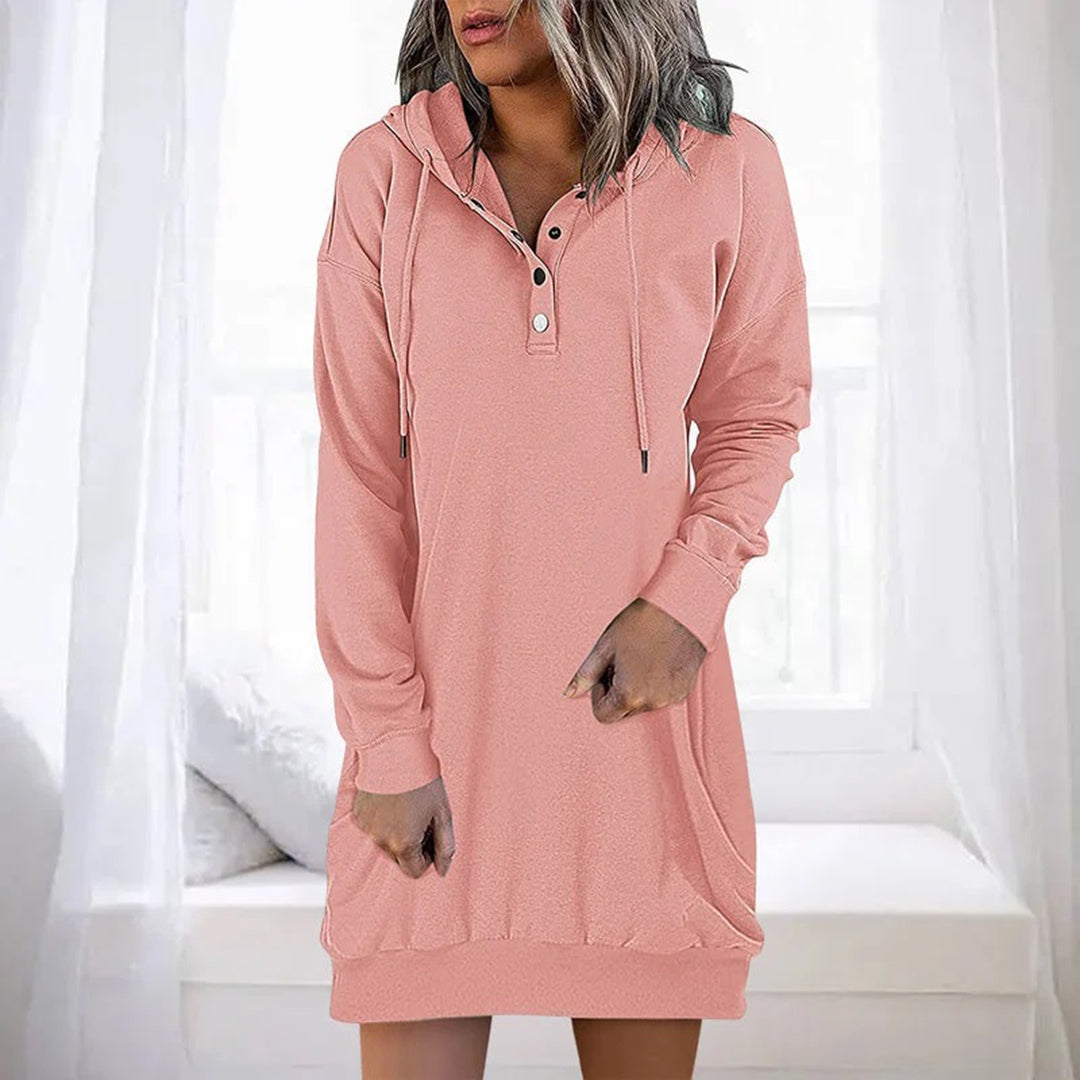 Street-Wave Women's Cozy Hoodie Sweater Dress, Timeless Winter Knit, Relaxed Fit