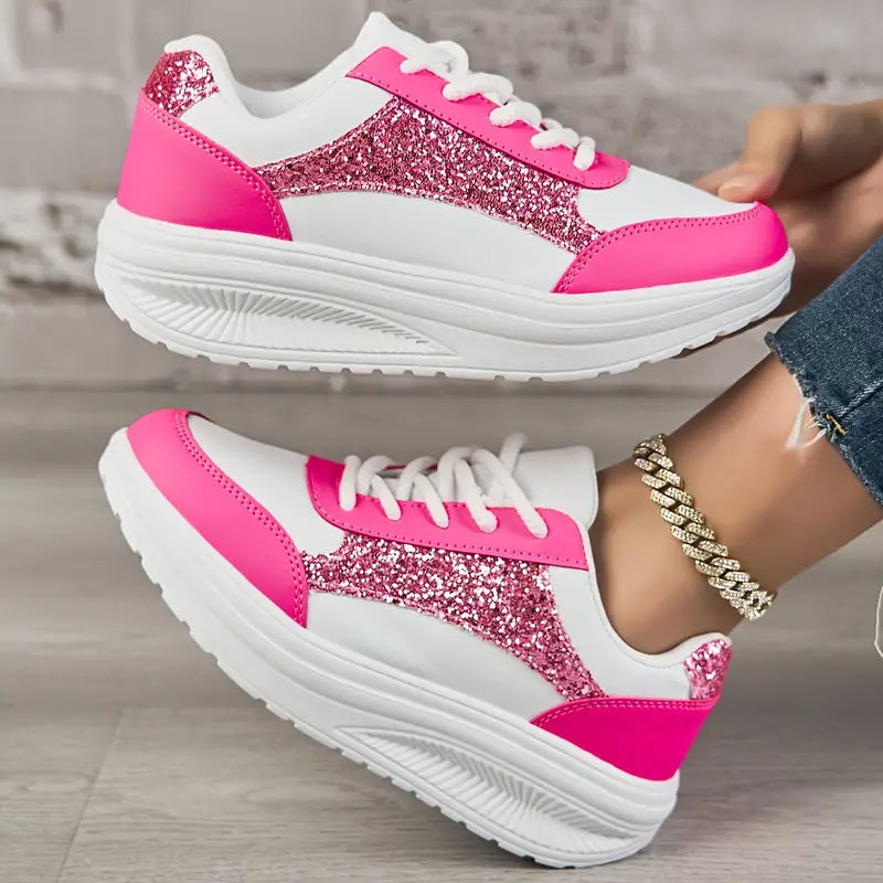 Maelys Sequin Platform Sneakers for Women with Thick Sole Glitter Detail for Glamorous Everyday Wear