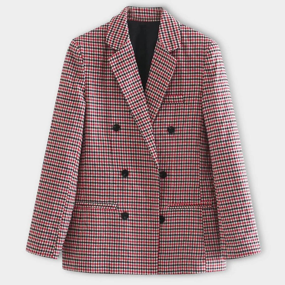 Street-wave Double Breasted Blazer Gingham Check Pattern For Fashion Forward Trendsetters Versatile
