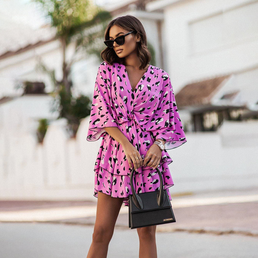 Street Wave Floral Print Dress For Women With V Neck And Airy Fit