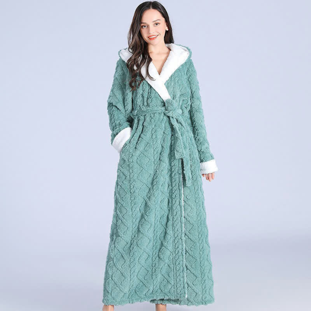 Isla Hooded Bathrobe | Belted Contrast Trim Bathrobe