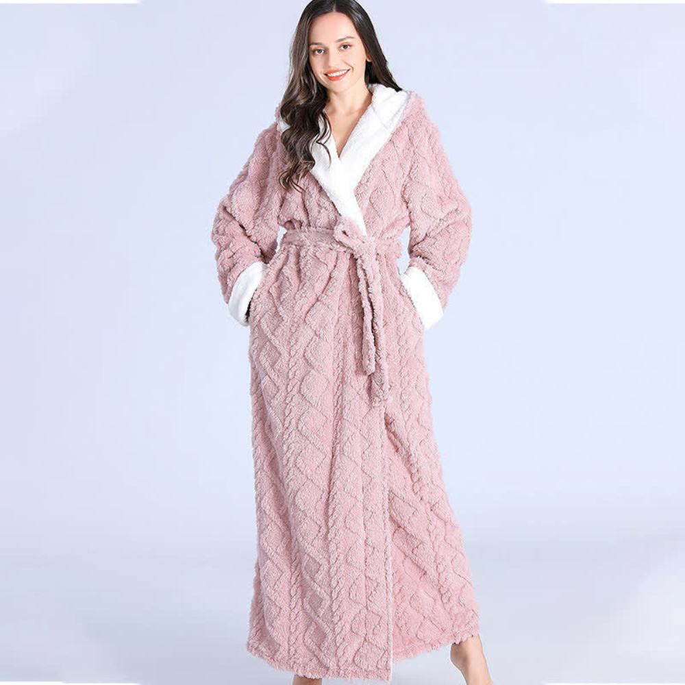 Isla Hooded Bathrobe | Belted Contrast Trim Bathrobe