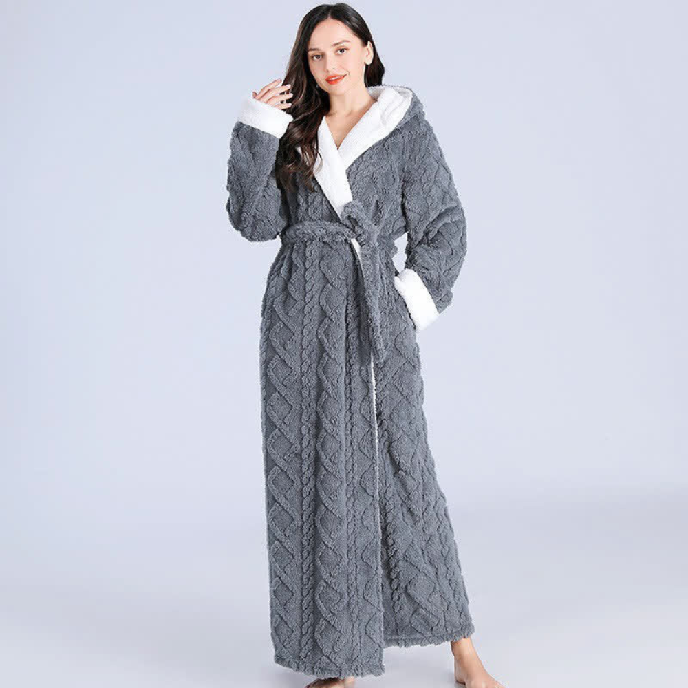 Isla Hooded Bathrobe | Belted Contrast Trim Bathrobe