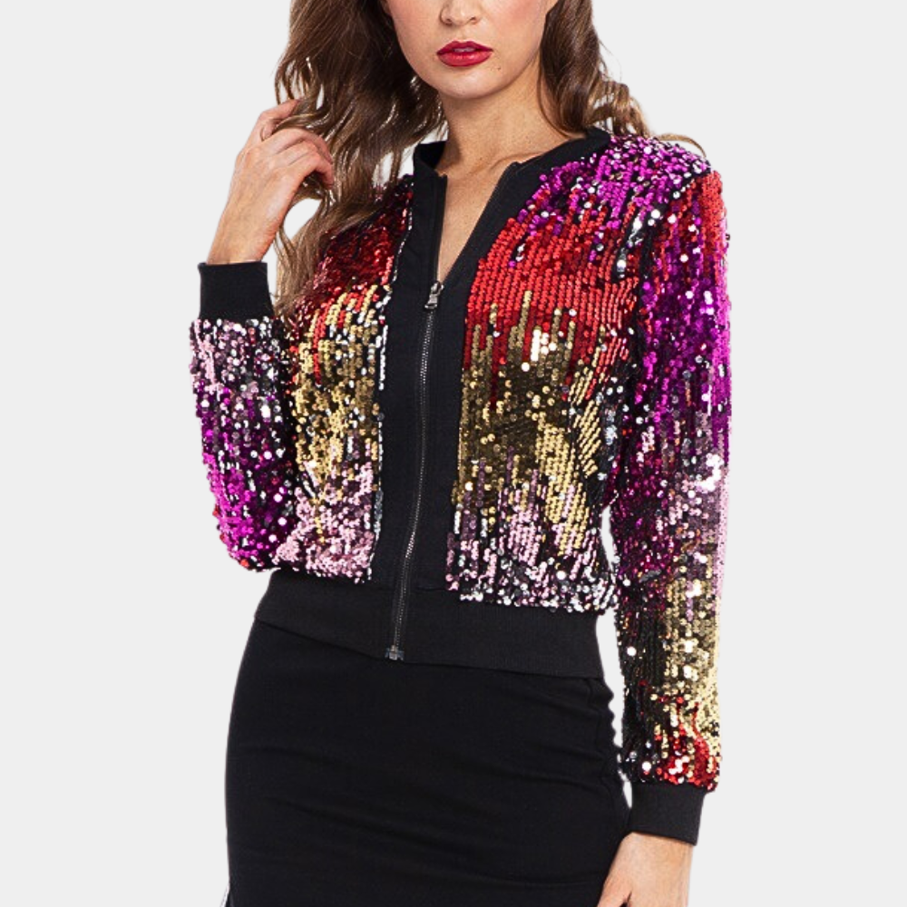 Street-Wave Sequin Short Jacket For Women Vibrant Stunning Sparkle Party Ready Nightwear