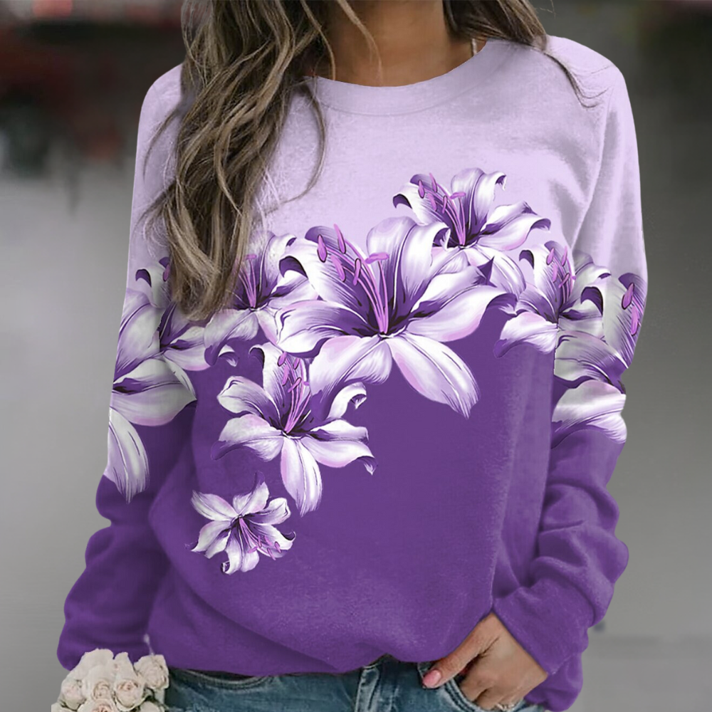 Street-wave Floral Print Sweatshirt With Soft Breathable Fabric Relaxed Fit Long Sleeves For Women
