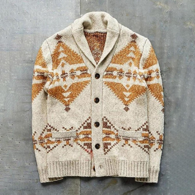 Street Wave Cardigan Cozy Knit For Trendsetters Versatile Layering With Warmth And Vintage Pattern