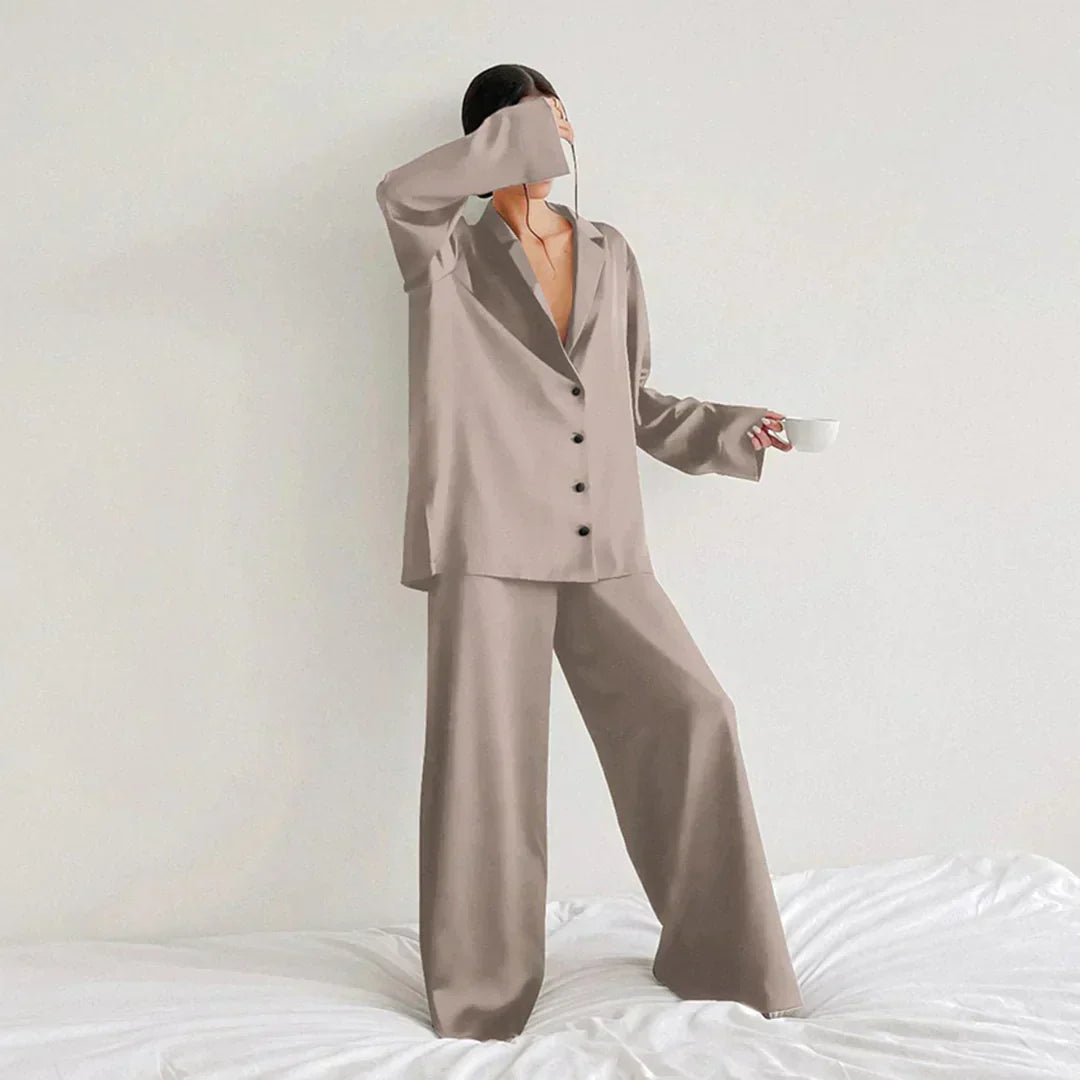 Street Wave Satin Pajama Set Women Wide Leg Pants Luxurious Comfort And Elegant Loungewear