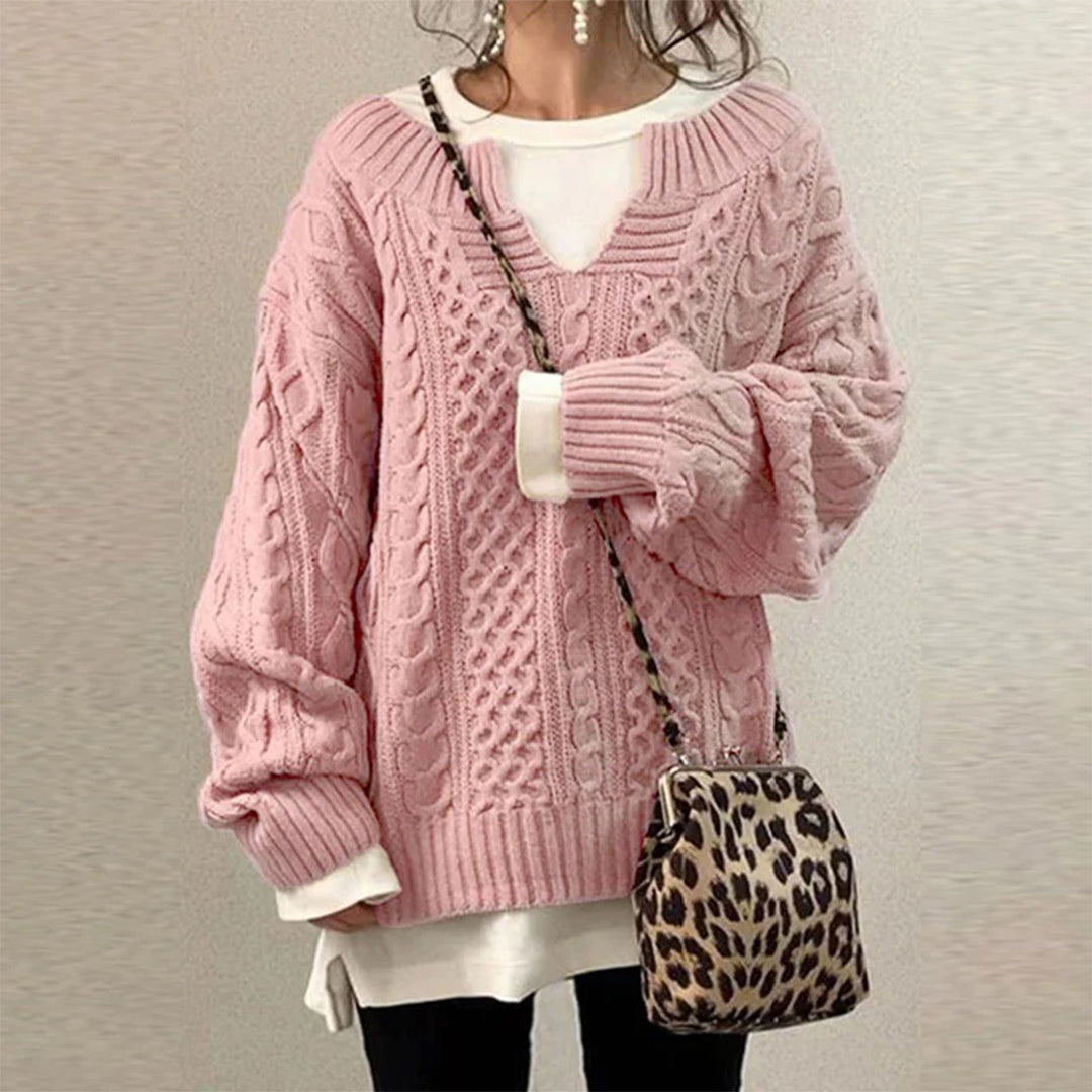 Street-Wave Oversized Cable Knit Cotton Sweater For Women Cozy Versatile Everyday Top