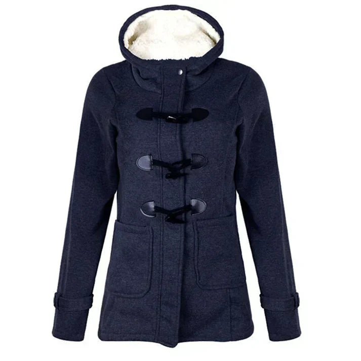 Street-Wave Women's Hooded Duffle Coat With Faux Shearling Lining Toggle Closures Cozy City Wear