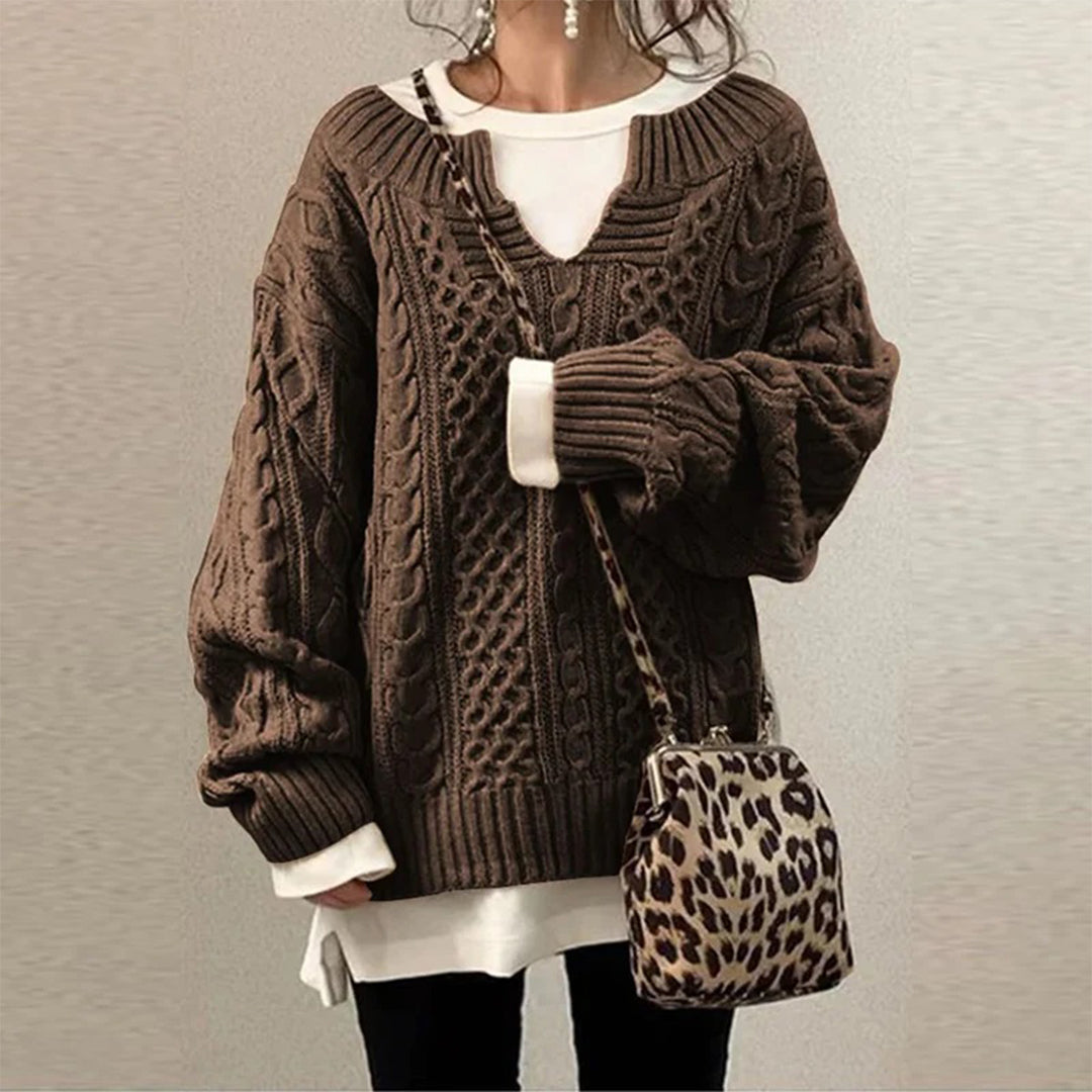 Street-Wave Oversized Cable Knit Cotton Sweater For Women Cozy Versatile Everyday Top
