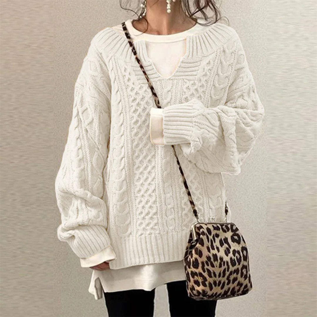 Street-Wave Oversized Cable Knit Cotton Sweater For Women Cozy Versatile Everyday Top