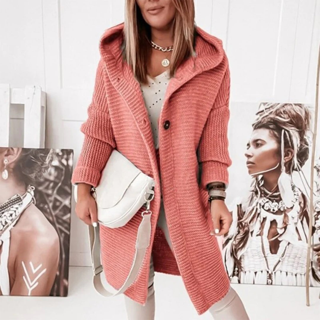Street-Wave Hooded Knit Cardigan Acrylic Cozy Warmth Timeless Elegance For Women Versatile Outerwear