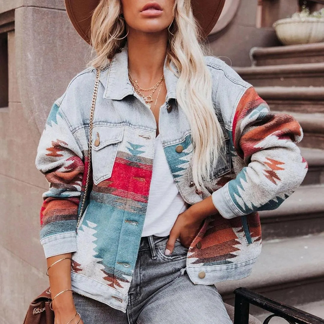 Street-Wave Colorful Geometric Jacket With All Day Comfort For Everyday Women Streetwear Ready