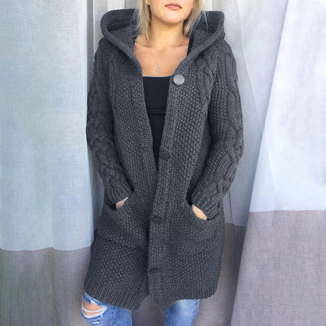 Street-Wave Hooded Cable Knit Cardigan With Pockets Acrylic Cozy Warm For Women Everyday Wardrobe Essential