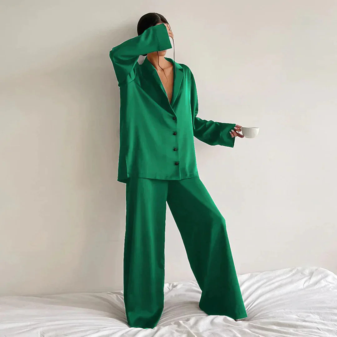 Street Wave Satin Pajama Set Women Wide Leg Pants Luxurious Comfort And Elegant Loungewear