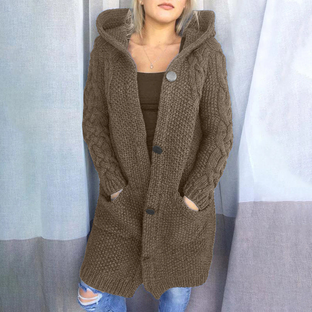 Street-Wave Hooded Cable Knit Cardigan With Pockets Acrylic Cozy Warm For Women Everyday Wardrobe Essential