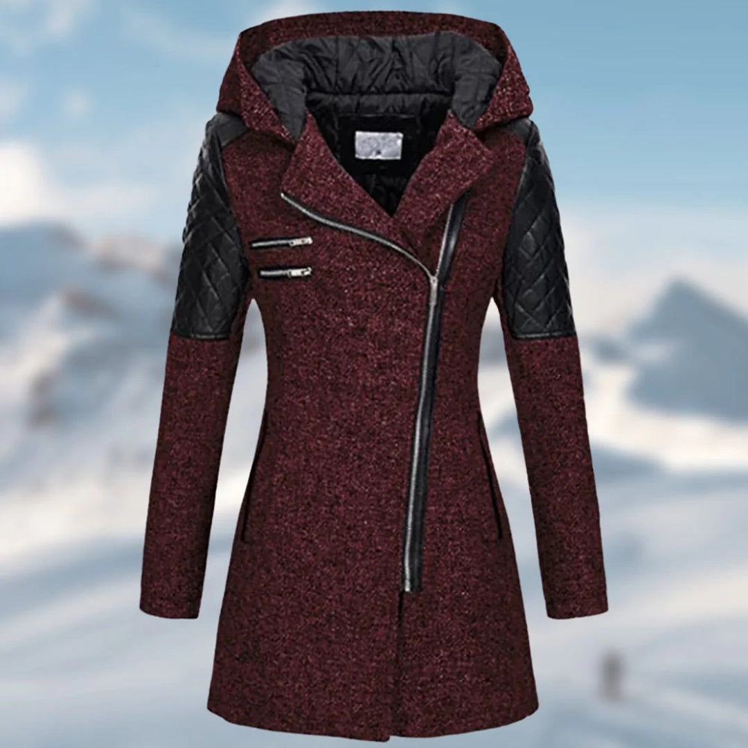 Street-wave Wool Blend Coat With Hood And Padded Shoulders For Women Modern Fit Comfort
