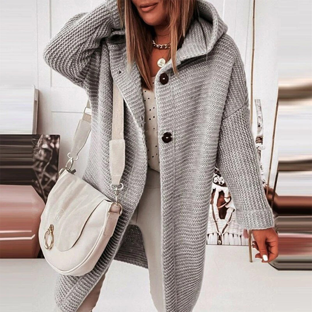 Street-Wave Hooded Knit Cardigan Acrylic Cozy Warmth Timeless Elegance For Women Versatile Outerwear