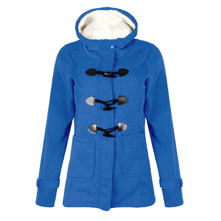 Street-Wave Women's Hooded Duffle Coat With Faux Shearling Lining Toggle Closures Cozy City Wear
