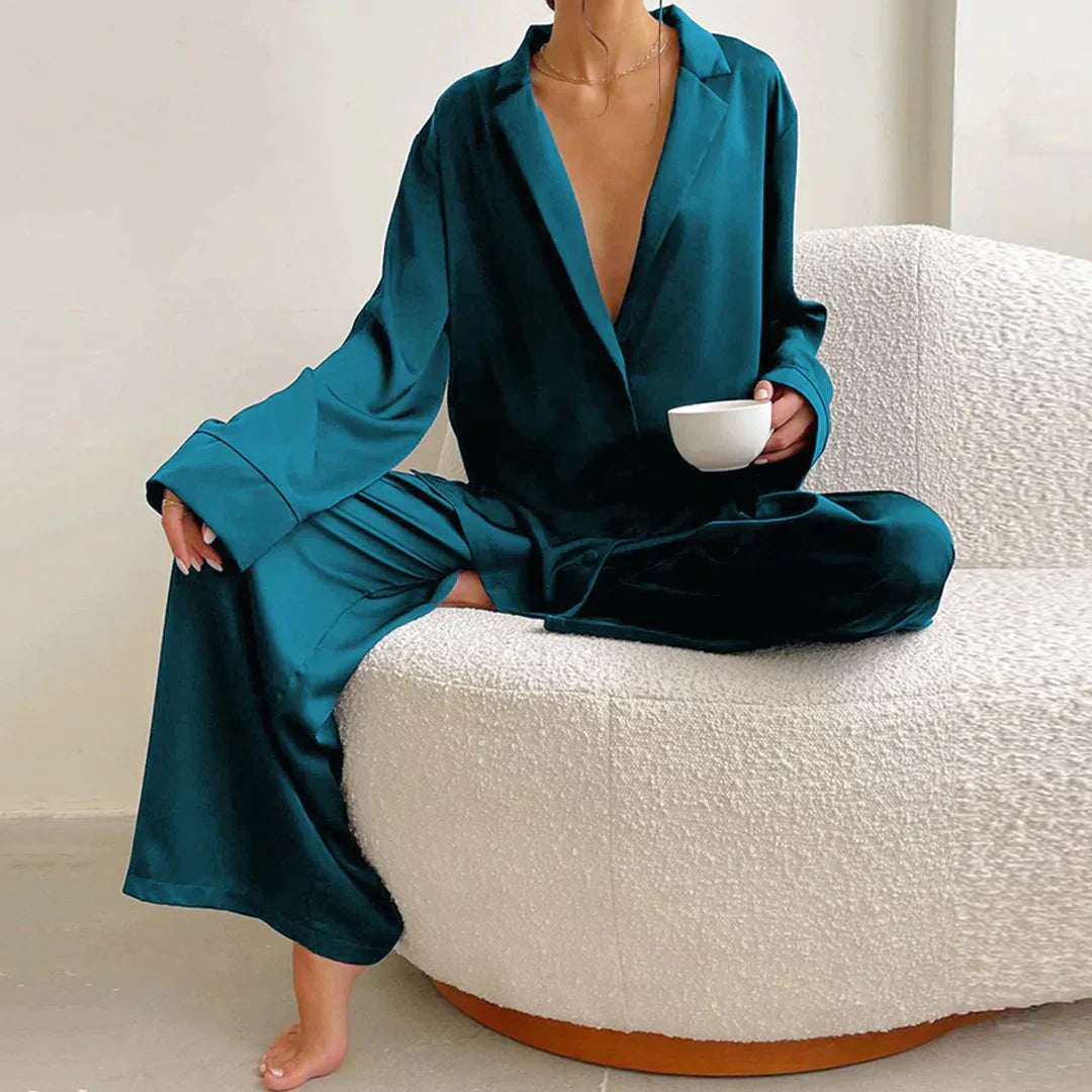 Street Wave Satin Pajama Set Women Wide Leg Pants Luxurious Comfort And Elegant Loungewear