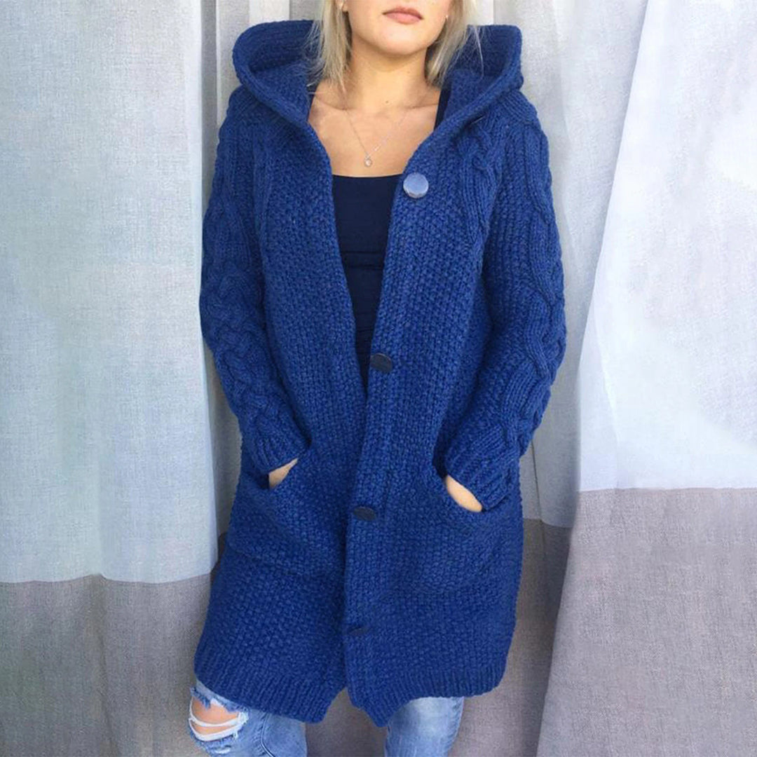 Street-Wave Hooded Cable Knit Cardigan With Pockets Acrylic Cozy Warm For Women Everyday Wardrobe Essential