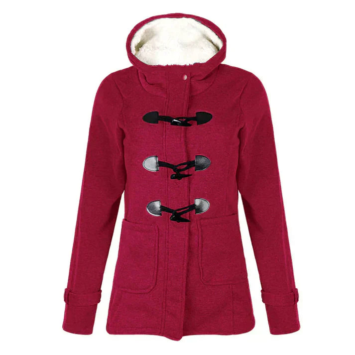 Street-Wave Women's Hooded Duffle Coat With Faux Shearling Lining Toggle Closures Cozy City Wear